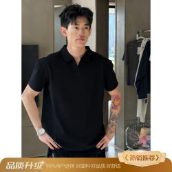 布须曼 灰色正肩polo衫短袖男款夏季美式海鸥领半截袖高级感痞帅翻领t恤