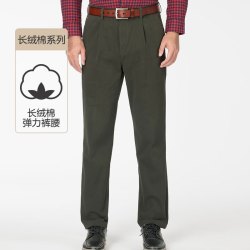 kayee 男装裤子纯棉单褶宽松秋冬季松紧腰男裤2025新款休闲裤E82052 E82053深绿色 34