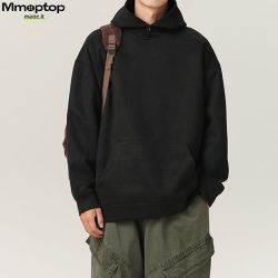 MMOPTOP 美式麂皮绒牛奶丝卫衣男士秋冬季休闲连帽上衣VE55151 黑色 L