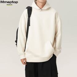 MMOPTOP 美式麂皮绒牛奶丝卫衣男士秋冬季休闲连帽上衣VE55151 米白 L
