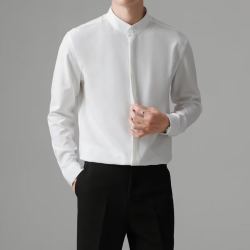 嘉晔 JIAYE新中式立领长袖衬衫男士2026春秋新款小众衬衣感冰丝垂感衬衣 白色 M