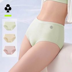 YOUKESHU 女士内裤 10A抑菌纯棉 L码 豆绿+豆粉+浅杏 3条装
