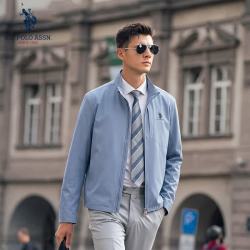 U.S. POLO ASSN. 夹克男潮流秋冬季宽松立领商务休闲百搭冲锋外套 天空蓝 L