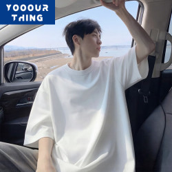 YOOOURTHING 潮牌t恤男新款纯棉短袖夏季宽松体恤圆领休闲百搭情侣打底上衣服 白色 M