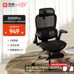 西昊 B300Pro 人体工学椅 气压升降 可调节靠背角度 联动扶手 电竞椅 办公椅 B300Pro黑脚踏 147°后仰 6D扶手