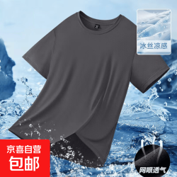 冰丝短袖t恤男夏季2026新款网眼透气跑步运动男士速干半袖CJDP 深灰色 3XL