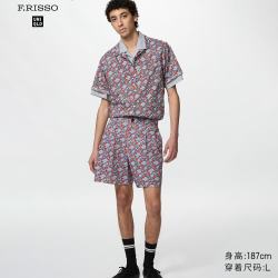 优衣库 打褶短裤男装女装合作款/裤子489142 62 粉蓝色 L