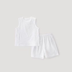 巴厘小猪 宝宝分体套装夏装2025新款男童无袖薄款女童两件装夏季婴幼儿衣服 米白