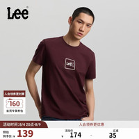 Lee 26夏季新品标准版圆领方形Logo印花图案男短袖T恤 酒红色 L