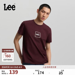 Lee 26夏季新品标准版圆领方形Logo印花图案男短袖T恤 酒红色 L
