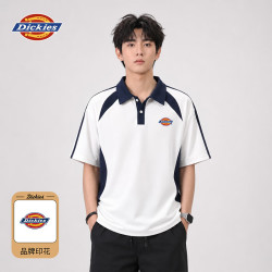 Dickies 夏季户外休闲撞色条纹商务通勤翻领POLO衫男士短袖T恤上衣