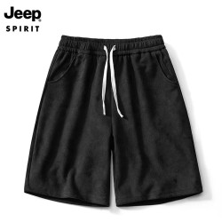 JEEP SPIRIT 吉普 短裤男夏季纯色简约时尚亲肤透气轻薄工装多口袋休闲短裤 黑色 XL