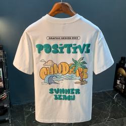 摘星少年 薄款T恤男士夏季潮牌新款印花半截袖衣服吸汗透气圆领短袖衫上衣