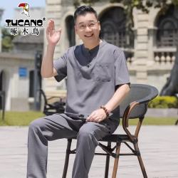 啄木鸟 父亲节礼物爸爸夏季套装2025新款短袖t恤冰丝唐装中老年爷爷男装