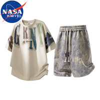 NASA MARVEL 套装男士夏季休闲运动短袖T恤短裤两件套 2626卡其+2693杏色 XL