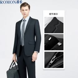 罗蒙 婚礼新郎70%羊毛西服套装职业商务外套男黑色52B