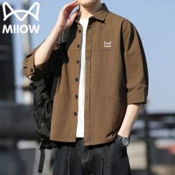 猫人 男士短袖衬衫 工装七分袖外套