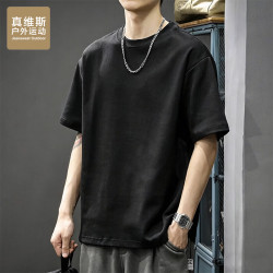 JEANSWEST OUTDOOR 短袖T恤男士夏季宽松圆领半袖体恤户外休闲服上衣 黑色 S