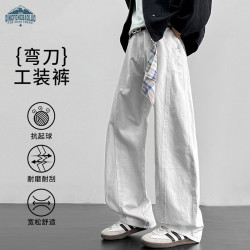 顶峰保罗 美式工装裤男夏季简约解构拼接宽松休闲弯刀直筒裤JCK25白色5XL