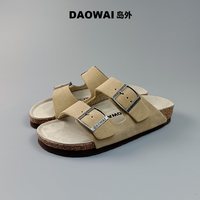 岛外 牛反绒真皮软木底 黑色 37 女士凉拖鞋