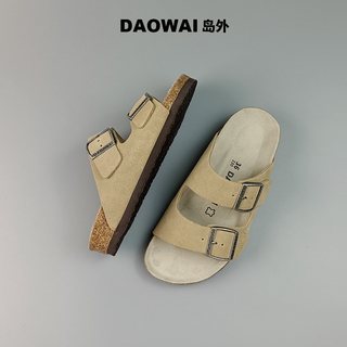 岛外 牛反绒真皮软木底 黑色 37 女士凉拖鞋