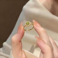 洛梵欣饰 复古法式橄榄绿色可调节戒指女轻奢小众气质手饰简约百搭潮流指环 法式橄榄绿戒指(金色) 开口可调节