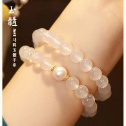 洛梵欣饰 冰霓裳冰种白玛瑙手串玉髓珠子手串女款荔枝冻马料手饰品礼物 冰霓裳1条