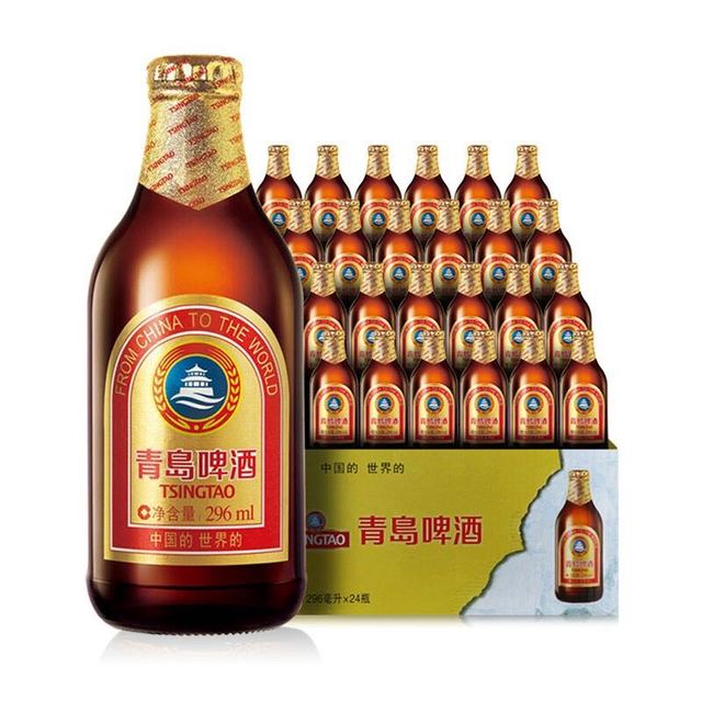 PLUS会员：青岛啤酒 小棕金系列 11°P麦汁浓度啤酒 296ml*24瓶 赠酒杯1个