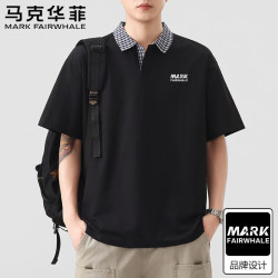 马克华菲 短袖T恤男士夏季潮流翻领中青年宽松百搭半截袖POLO衫 黑色 2XL