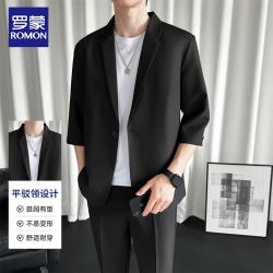 罗蒙 西服男夏季透气青年宽松商务休闲潮流小西装外套 黑色 XL