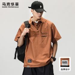 马克华菲 男士夏季新款POLO衫冰丝薄款短袖美式潮牌工装翻领时尚百搭上衣男