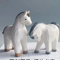 木易 手工木雕马可爱书房桌摆饰品礼品彩绘木雕猫工艺品生日礼物 白色马到成功