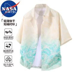 NASA MARVEL 短袖衬衫男夏季潮流宽松大码上衣户外透气度假风衬衣 棕榈黄 XL