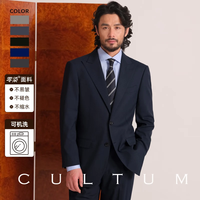 CULTUM 可机洗免烫抗皱戗驳领商务正装通勤西服外套 中蓝色单西 58C
