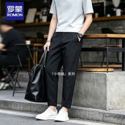 罗蒙 夏季薄款九分裤男士修身直筒商务西裤米白色休闲裤子 黑色    28