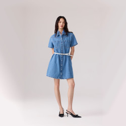 Levi's 26年春夏新款女士美式复古休闲牛仔短袖衬衫连衣裙 蓝色 S