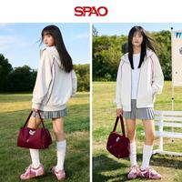 SPAO 韩系复古哈苏线连帽卫衣外套女宽松落肩休闲日常通勤拉链开衫上衣