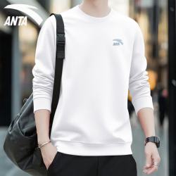 安踏 卫衣男秋季纯色休闲运动套头长袖t恤圆领打底衫百搭上衣
