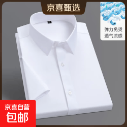 免烫抗皱夏季透气不闷汗短袖衬衫纯色方领商务休闲男士弹力衬衣 白色 常规 短袖 3XL 42