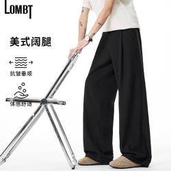 LOMBT 简约垂感休闲裤男秋宽松舒适弯刀显高百搭阔腿西裤BK24黑色4XL