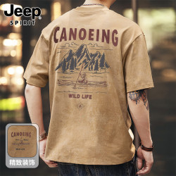 JEEP SPIRIT 吉普短袖T恤男士夏季美式圆领体恤潮流上衣服纯棉宽松印花半袖
