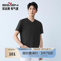 SEVEN 短袖T恤男2026夏季新品微弹V领休闲上衣 黑色 2XL