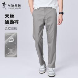 与狼共舞 休闲裤男士2026夏季新款男装纯色弹力透气直筒长裤4009 中灰003 28