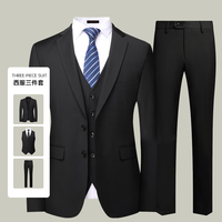 罗蒙 西服套装男三件套商务修身正装伴郎服新郎服职业西装黑色2XL