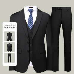 罗蒙 西服套装男三件套商务修身正装伴郎服新郎服职业西装黑色2XL