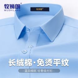 牧狮朗 棉质男士短袖衬衫夏季立体工装纯色商务职业正装半袖中青年衬衣男