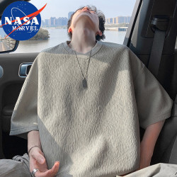 NASA MARVEL 短袖T恤男夏季港风复古百搭大码宽松V领半袖上衣 灰色 XL