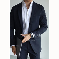 余闲 抗皱免烫商务通勤西装正式西服婚礼服职场四季款 深藏青色单西 50