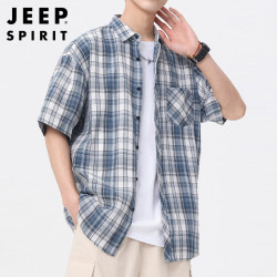 JEEP SPIRIT 吉普衬衫男短袖夏季休闲格子衬衣男士外套男装凉感上衣服高端半袖