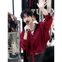 嘉晔 JIAYE)红色长袖衬衫日系港风ins衬衣男生2026春秋季潮流百搭休闲上衣 红色 3XL